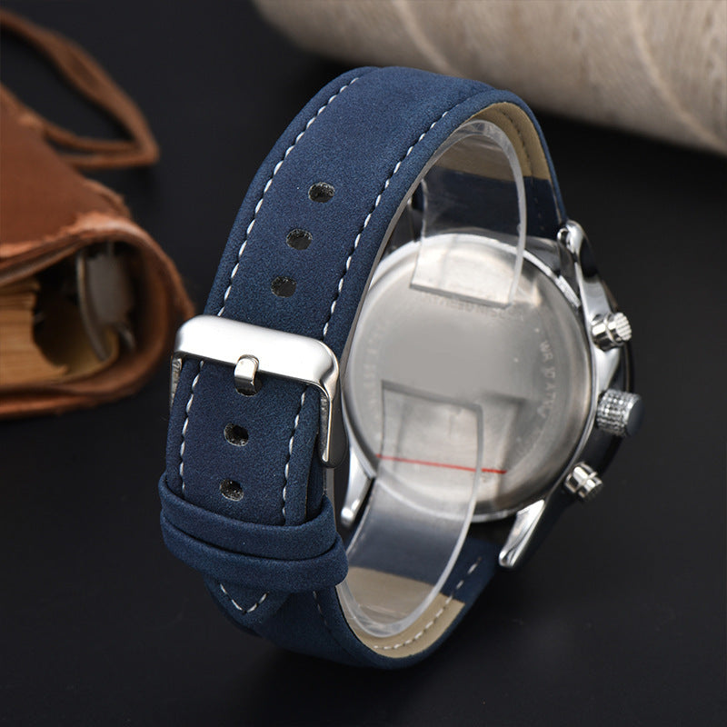Reloj de cuarzo con correa de cuero y calendario de moda para hombre