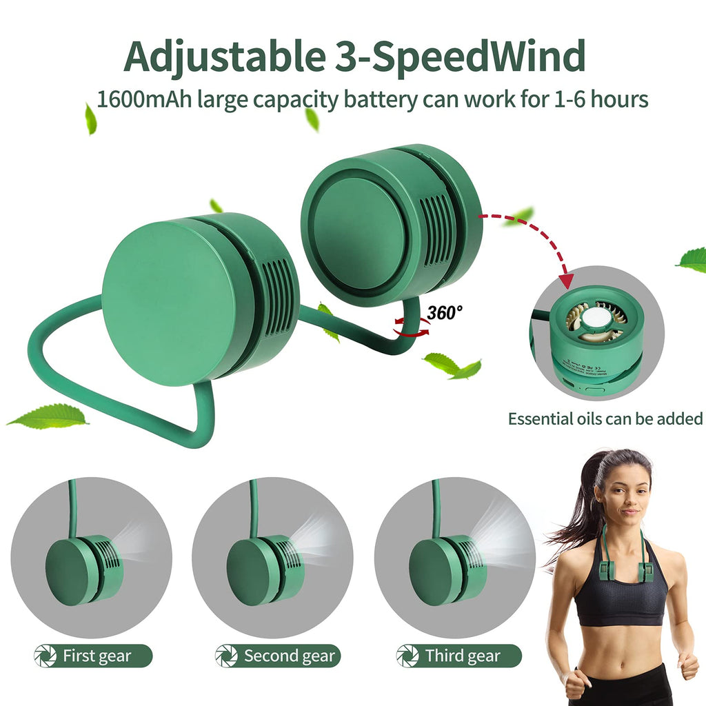 Ventilador de cuello colgante sin hojas, pequeño, USB, portátil, para aromaterapia, eléctrico