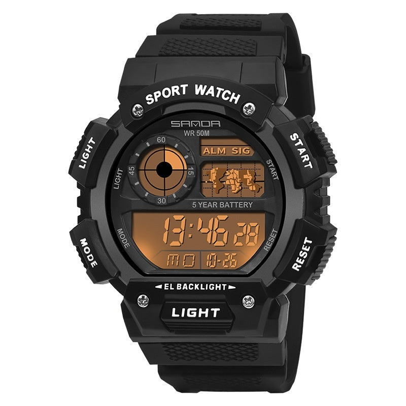 Reloj digital multifuncional, resistente al agua y luminoso de una sola pantalla para deportes.