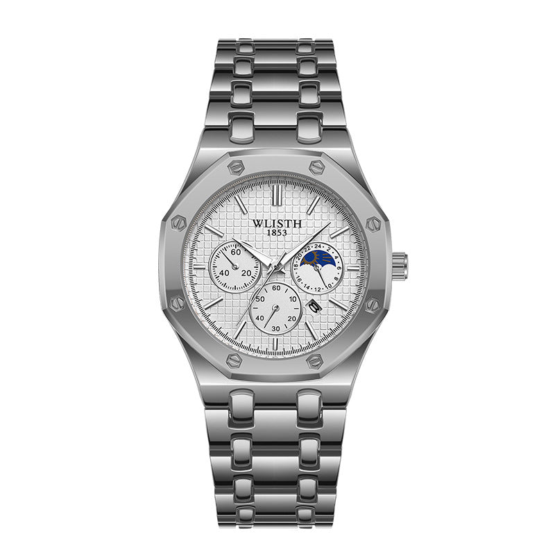 Reloj de mujer con correa de acero luminosa y calendario.