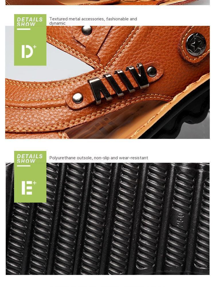 Sandalias de piel de vaca de primera capa para hombre, zapatos de playa, zapatillas antideslizantes