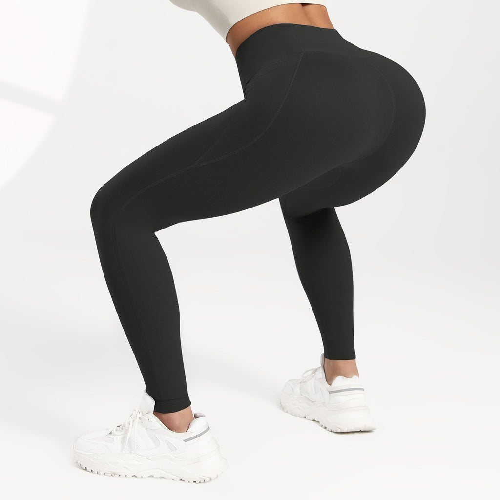 Mallas para correr, fitness, levantamiento de cadera, cintura alta y bolsillos