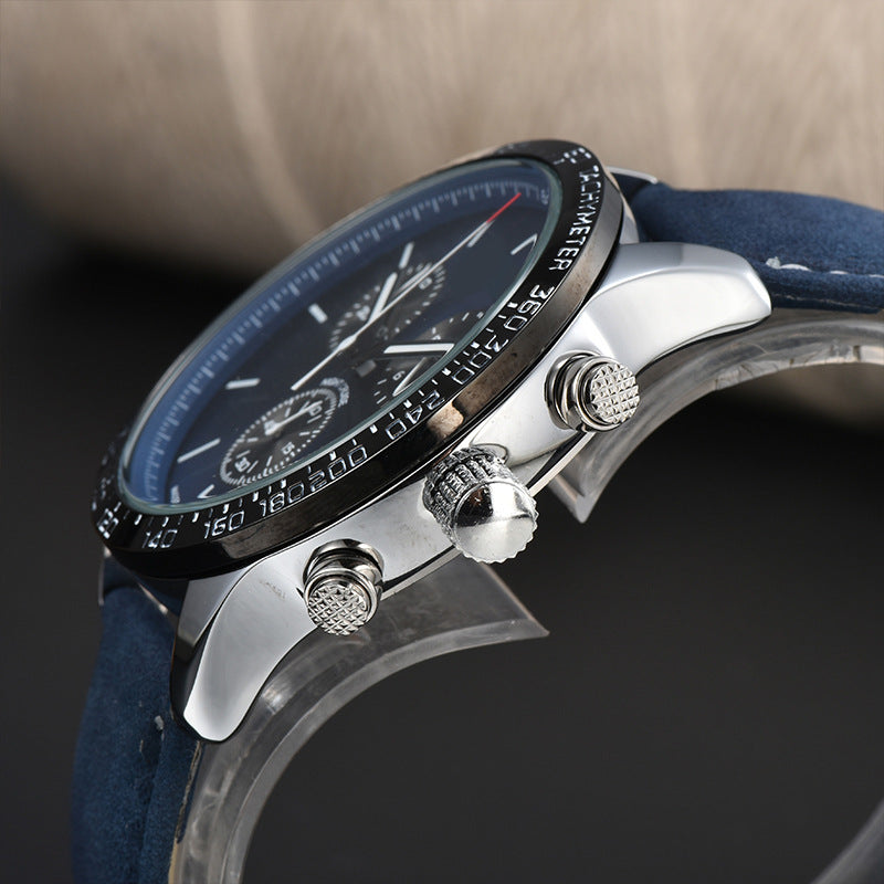 Reloj de cuarzo con correa de cuero y calendario de moda para hombre