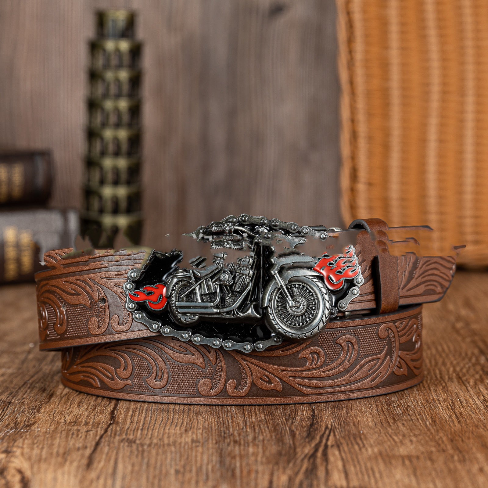 Cinturón de cuero vaquero personalizado con diseño retro europeo y americano de calavera de escorpión