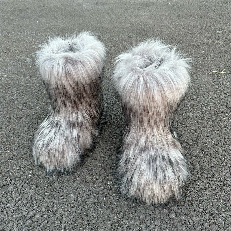 Botas de nieve de felpa de piel de mapache