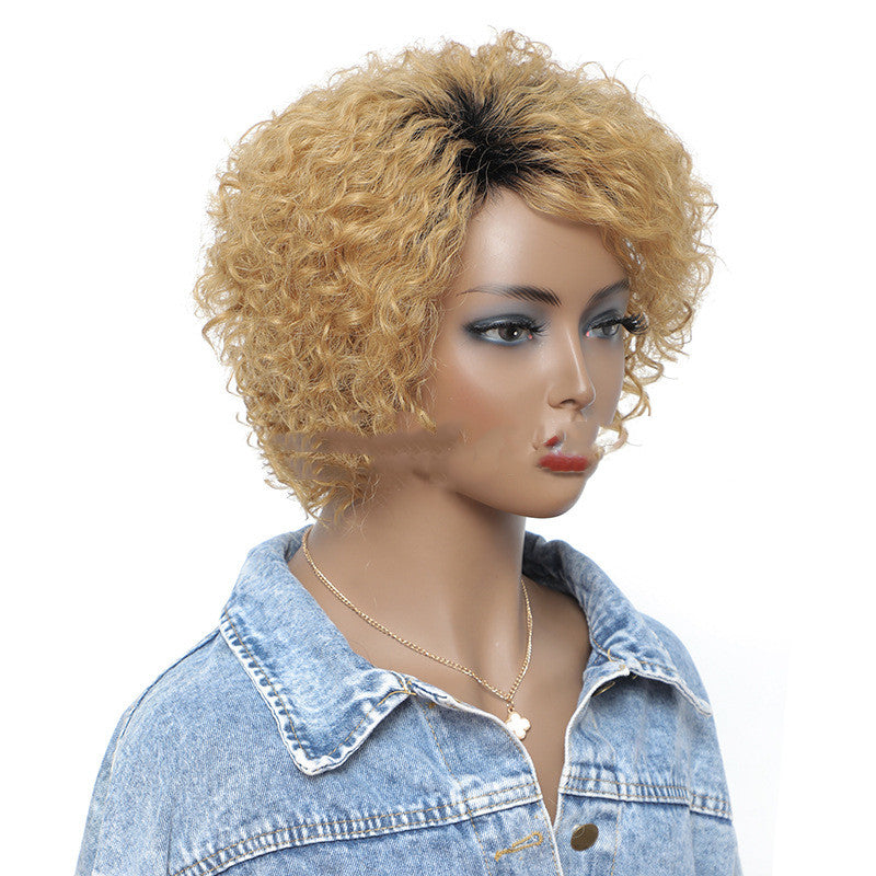 Diadema pequeña de pelo real rizado, cobertura para cabello corto de alta gama con volumen gradual.