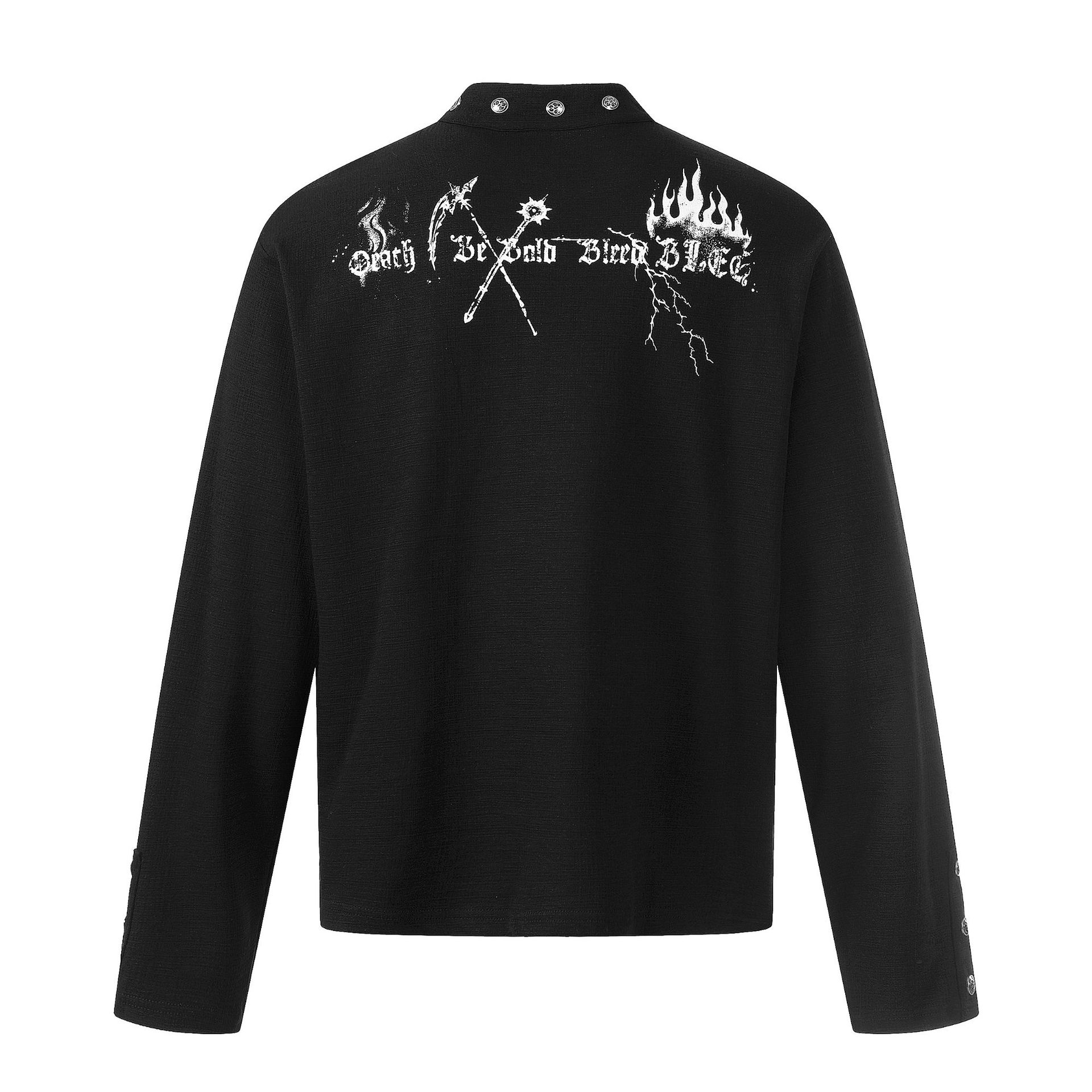 Camisa de manga larga para hombre, estilo retro americano, con estampado moderno y oscuro.