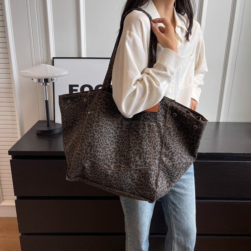 Bolso de lona elegante de gran capacidad y un solo hombro para mujer