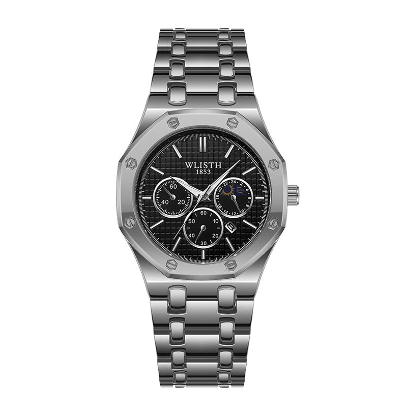 Reloj de mujer con correa de acero luminosa y calendario.