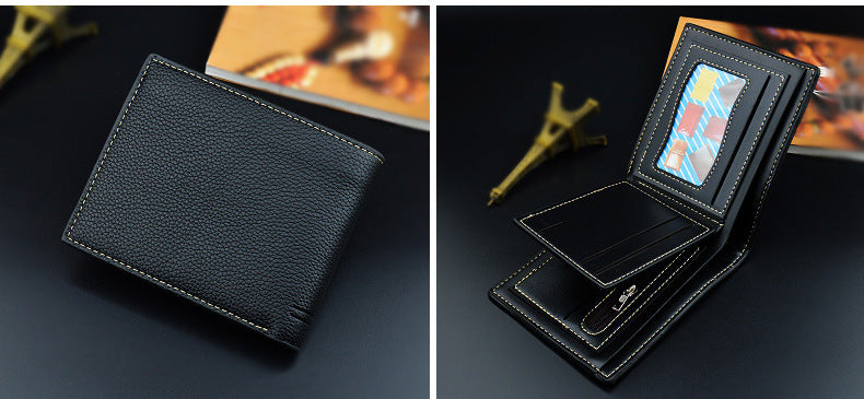 Cartera corta de cuero suave con estampado de lichi para hombre con múltiples ranuras para tarjetas