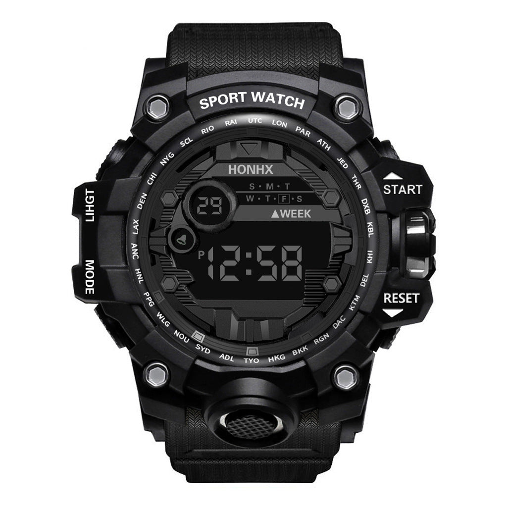 Reloj electrónico luminoso multifuncional deportivo impermeable para hombre