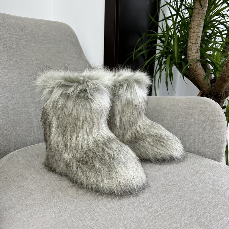 Botas de nieve de felpa de piel de mapache
