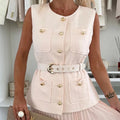 Conjunto de dos piezas con chaleco sin mangas estilo Chanel y falda plisada de malla
