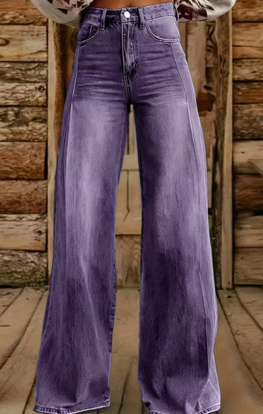 Thermal Transfer Bell-bottom Pants Simulation Denim Trousers Loose Pants