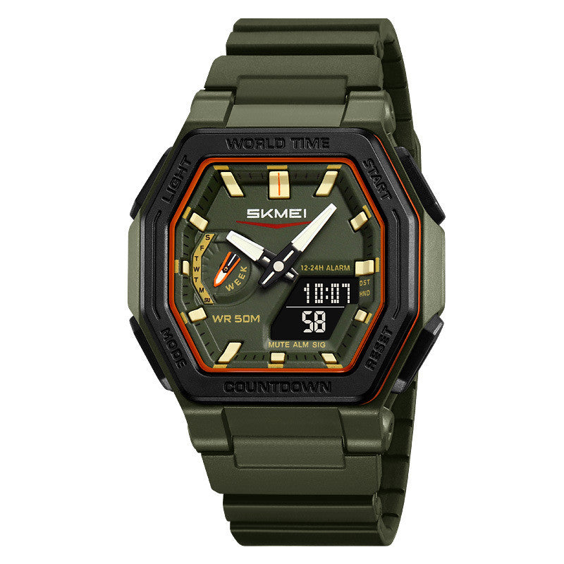 Reloj digital multifunción resistente al agua para estudiantes. Un reloj de pulsera deportivo versátil con doble pantalla.