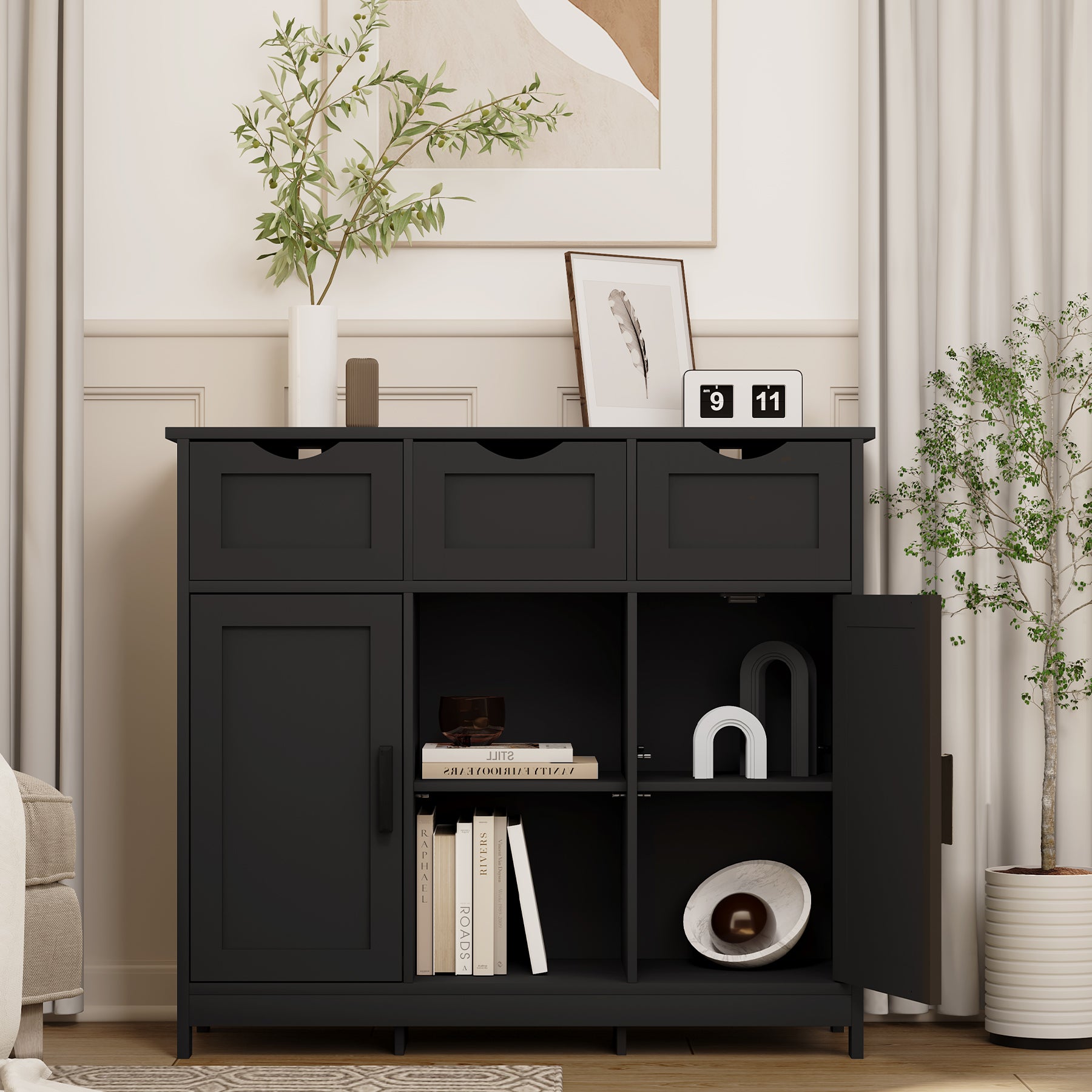 Mueble de almacenamiento, mueble de suelo de madera, mueble con cajones y estantes, para sala de estar, dormitorio, baño, decoración del hogar.
