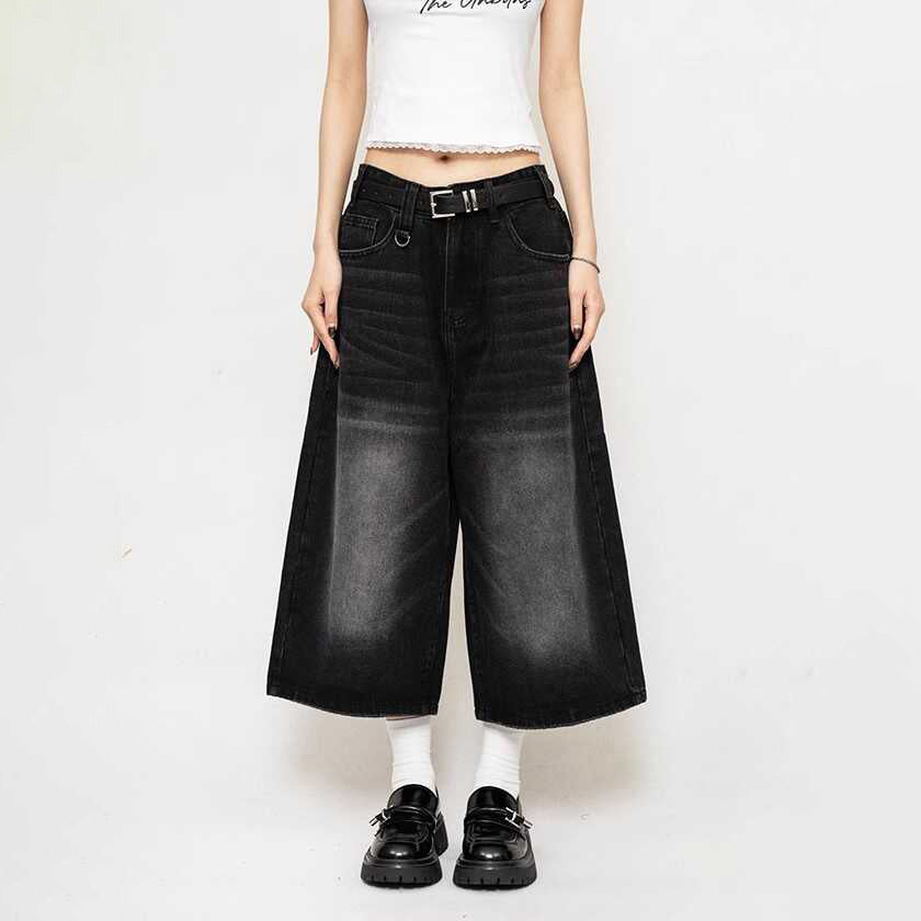 Pantalones vaqueros anchos, holgados y recortados, estilo retro americano para mujer