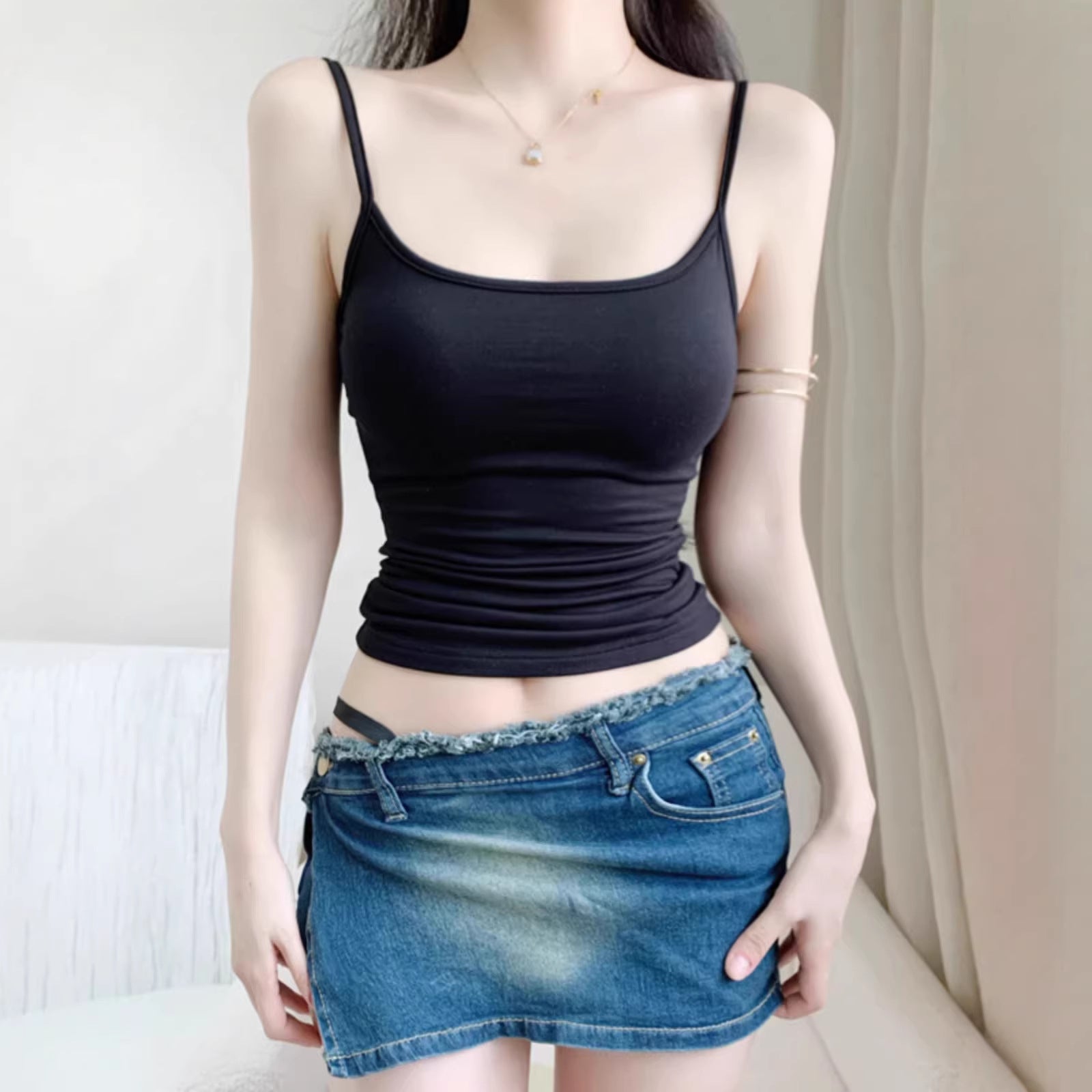 Womens Fashion Solid-Color Slim-Fit Cotton Camisole