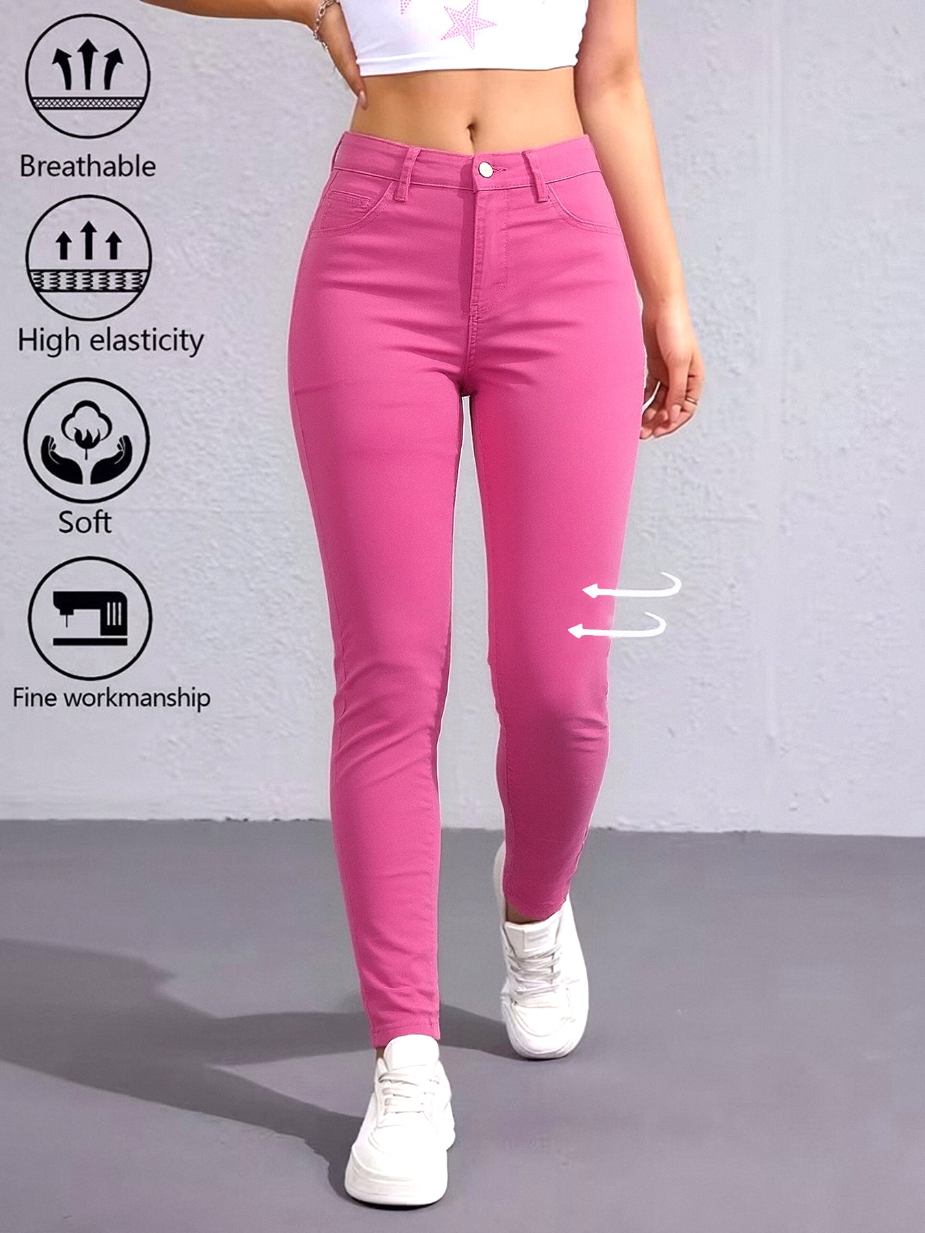 Women's Hot Pink High Waist Skinny Jeans Stretchy