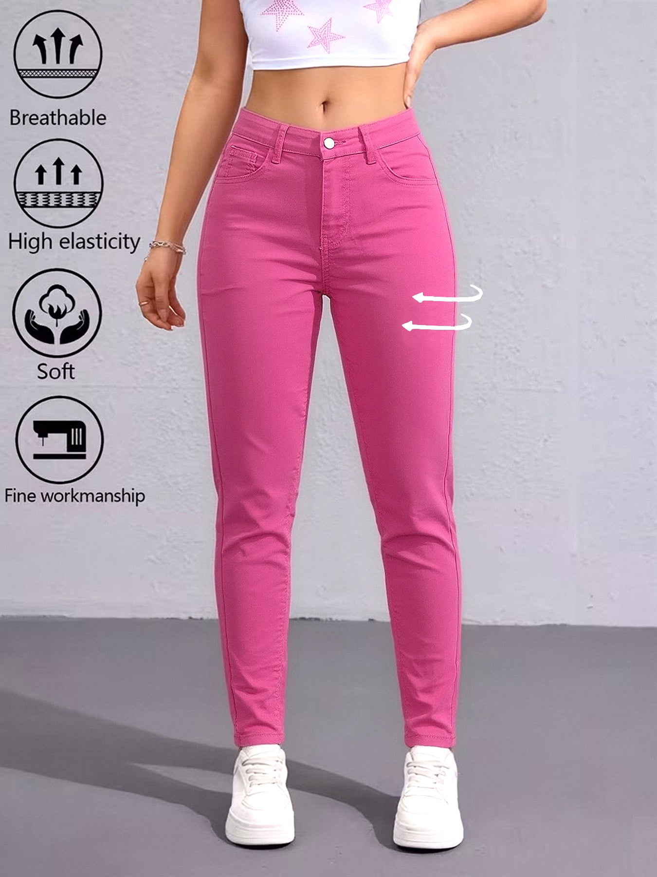 Women's Hot Pink High Waist Skinny Jeans Stretchy