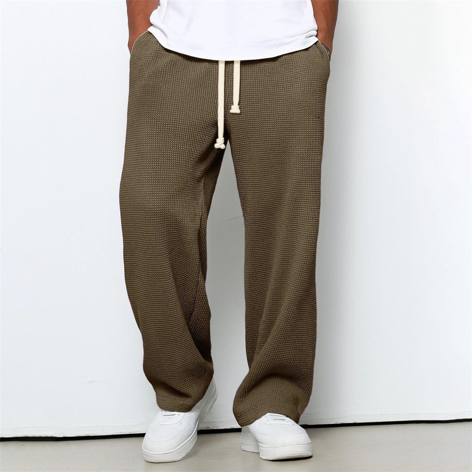 Pantalones deportivos anchos de punto gofre de corte relajado para hombre