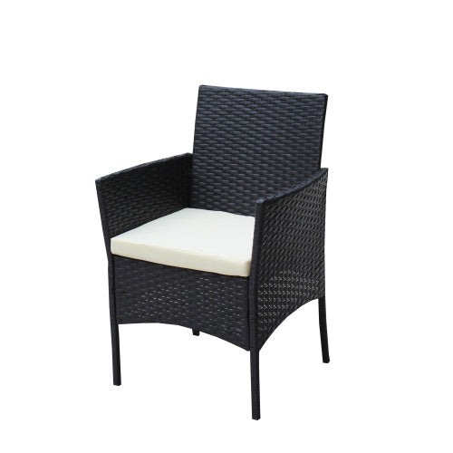 Juego de 4 muebles de patio de ratán con asiento acolchado para exterior, sofá de mimbre con cojín beige