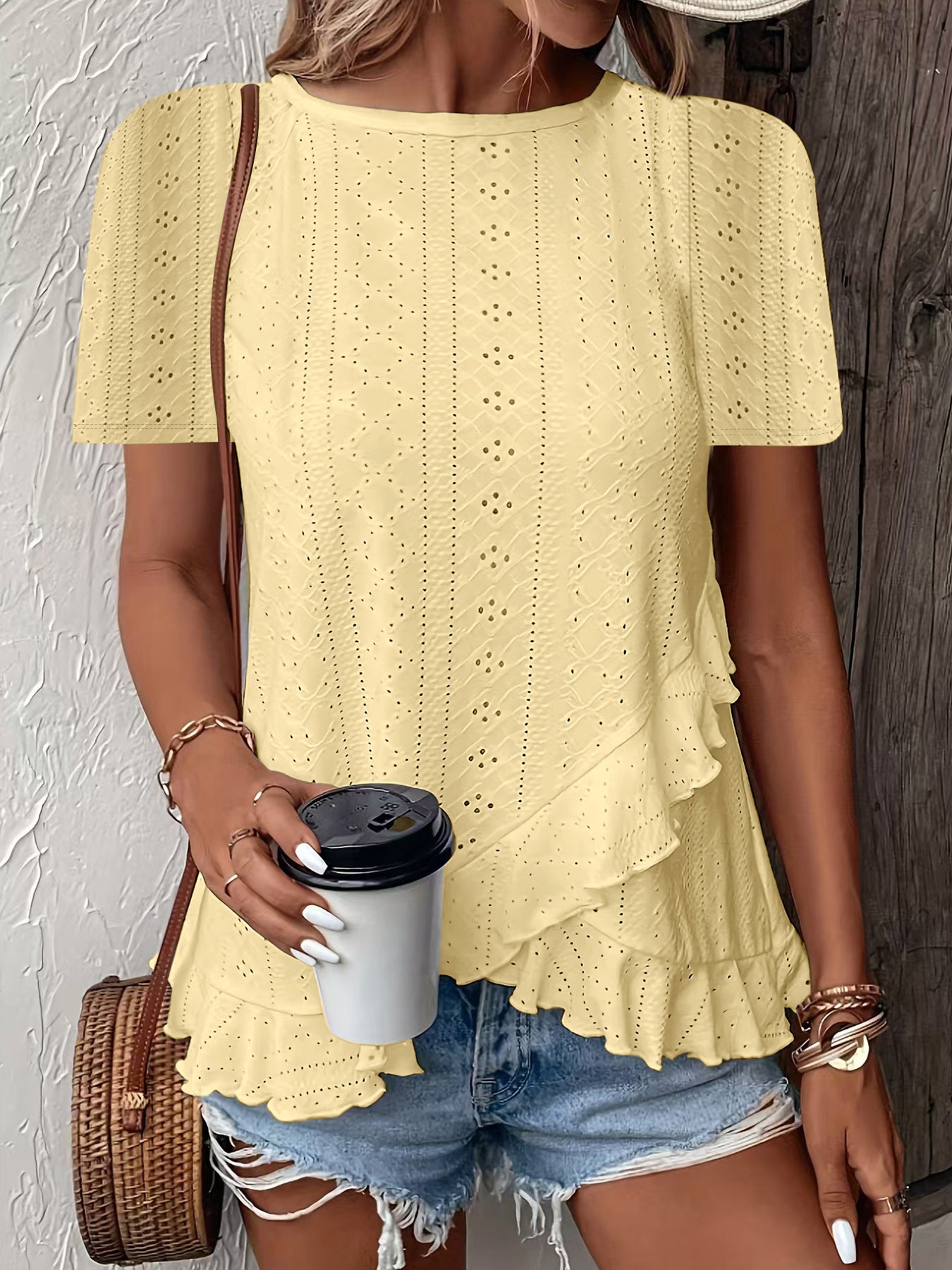 Womens Fashion Casual Solid-color Short-sleeve Crew Neck