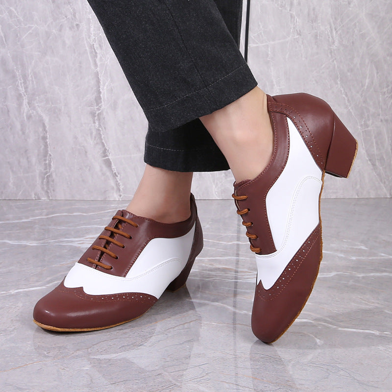 Zapatos de baile de salón de cuero para baile cuadrado y latino, con suela blanda, para adultos.