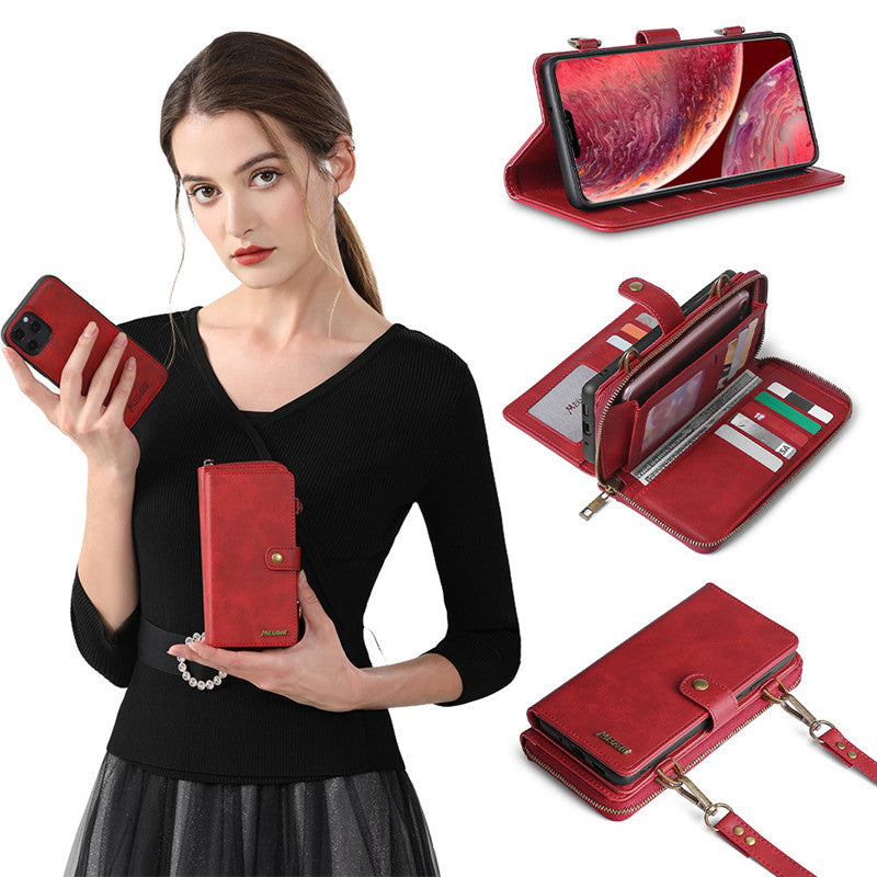 Compatible with Apple, Detachable Wallet Backpack Strong Adsorption Leather Flip Phone Cases For Samsung Galaxy Note 20 UItra Note 10 Plus 9 8 Cover