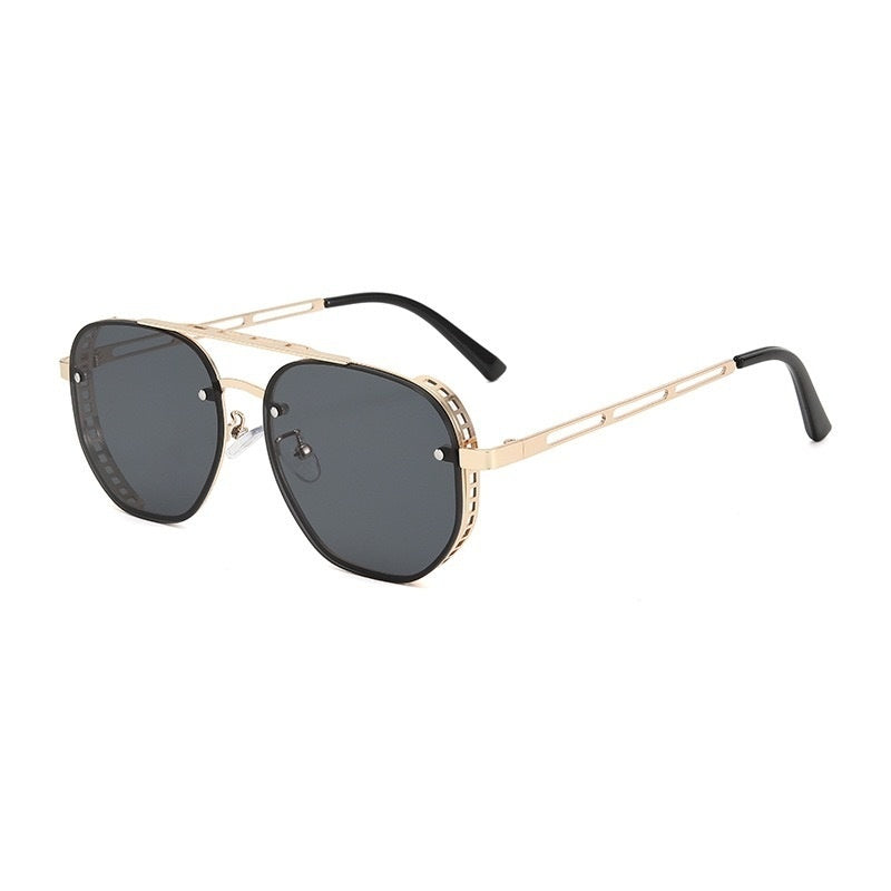 Retro Double-bridge Hollow-out Metal Sunglasses With A Premium, High-end Look