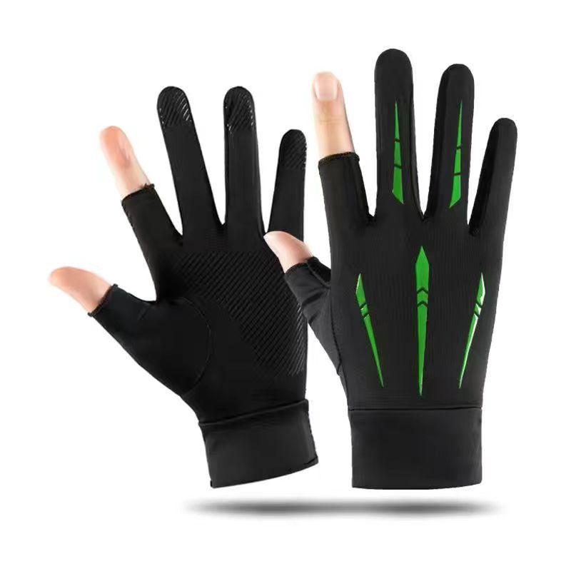 Guantes de medio dedo para deportes al aire libre de verano, hechos de seda de hielo con agarre antideslizante.