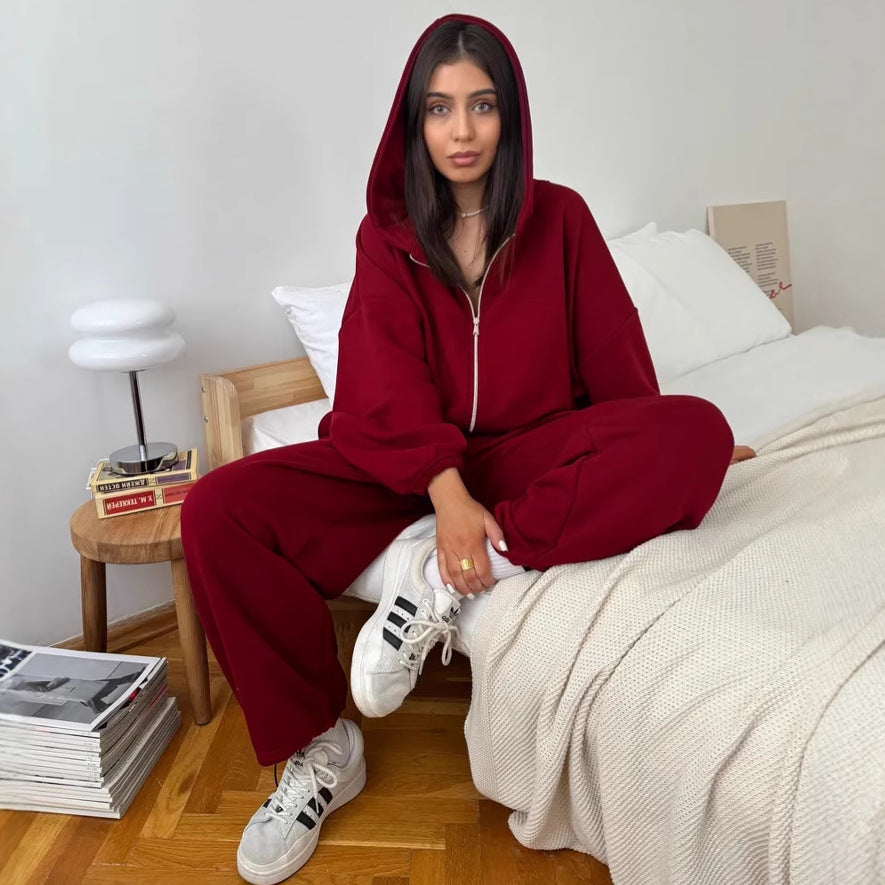 Conjunto informal para mujer: cárdigan de manga larga con cremallera y sudadera con capucha