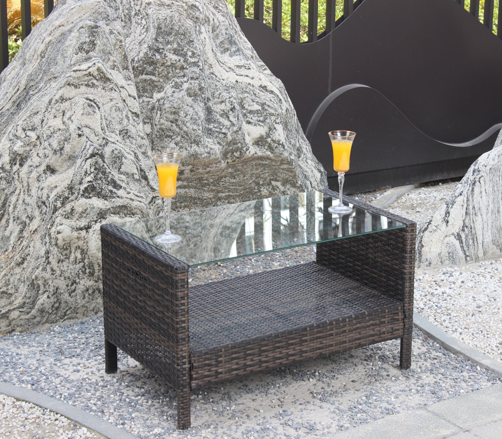 Mesa de centro para muebles de patio al aire libre con vidrio templado transparente
