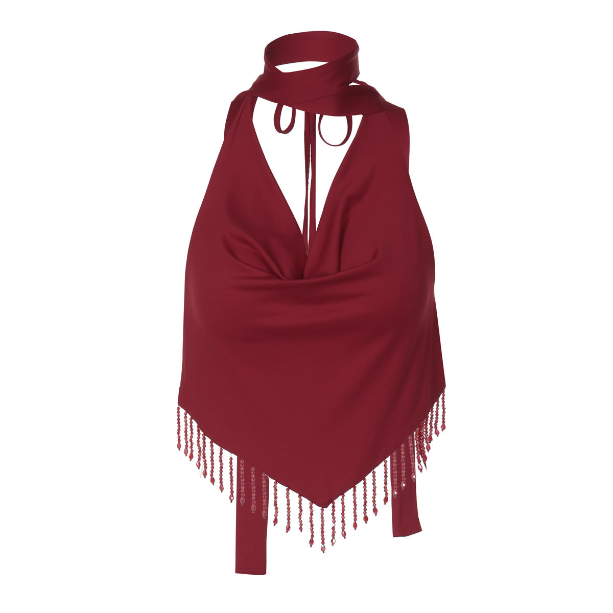 Lace Up Back Hollow Out Design Statement Tassel Camisole For Women