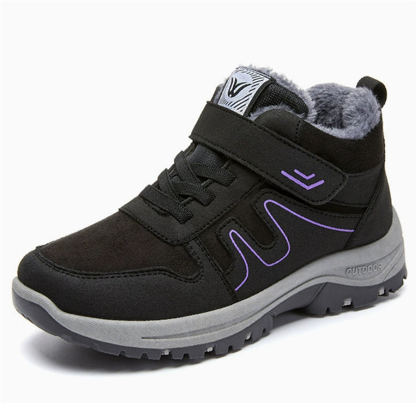 Botas de nieve de algodón para mujer con velcro para invierno en terrenos nevados.