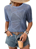 Women's Summer Crew Neck Short Sleeve Knitted Top