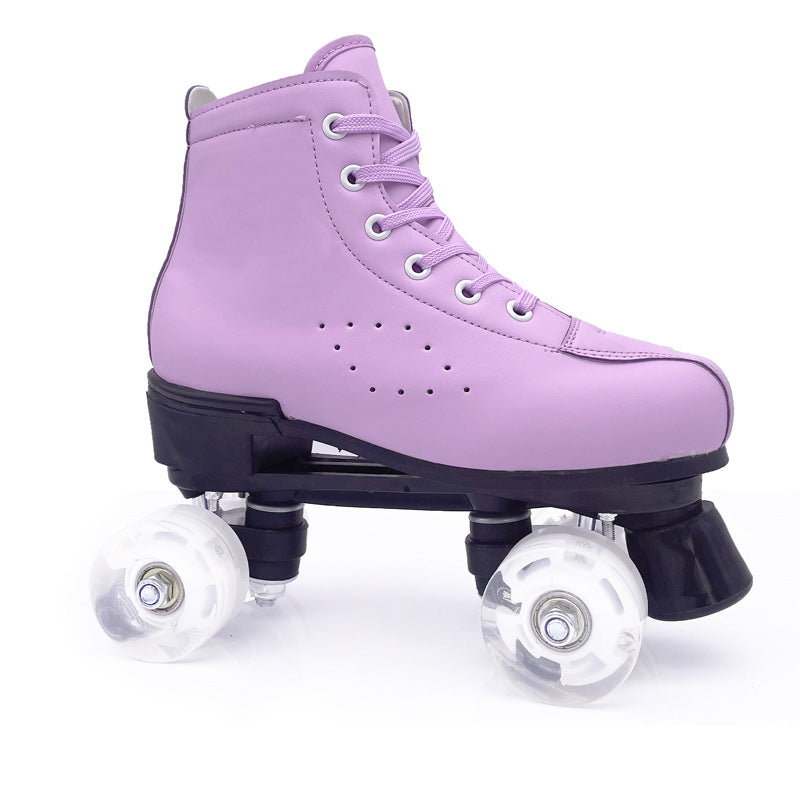 Patines de cuero morado de dos hileras