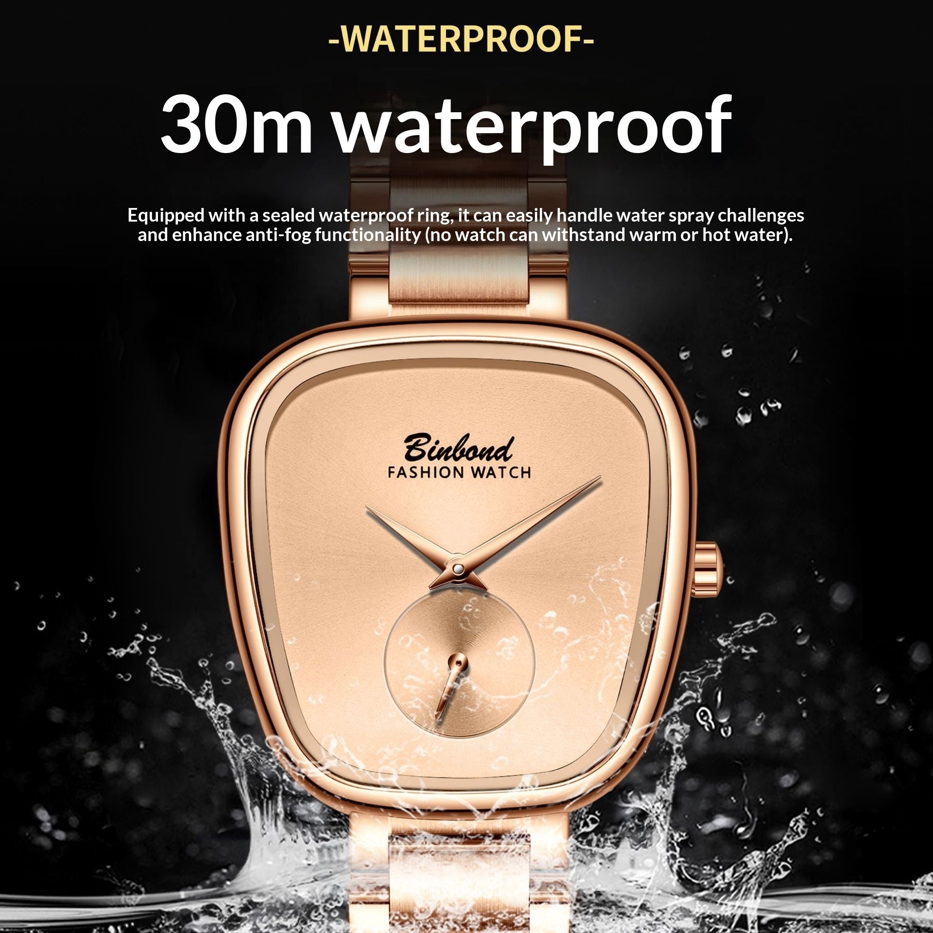 Reloj de cuarzo de acero inoxidable resistente al agua para mujer