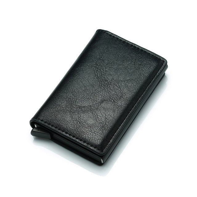 Cartera de cuero sintético para tarjetas de crédito, monedero para negocios, tarjetero RFID, automática, de aleación de aluminio, para hombre