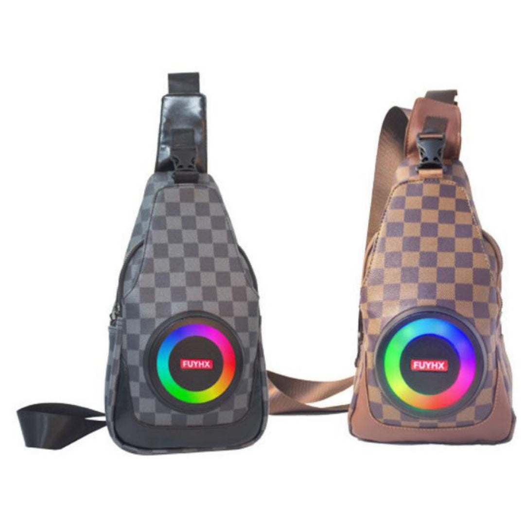 Mochila con altavoz Bluetooth multifuncional, portátil y recargable para uso en exteriores.