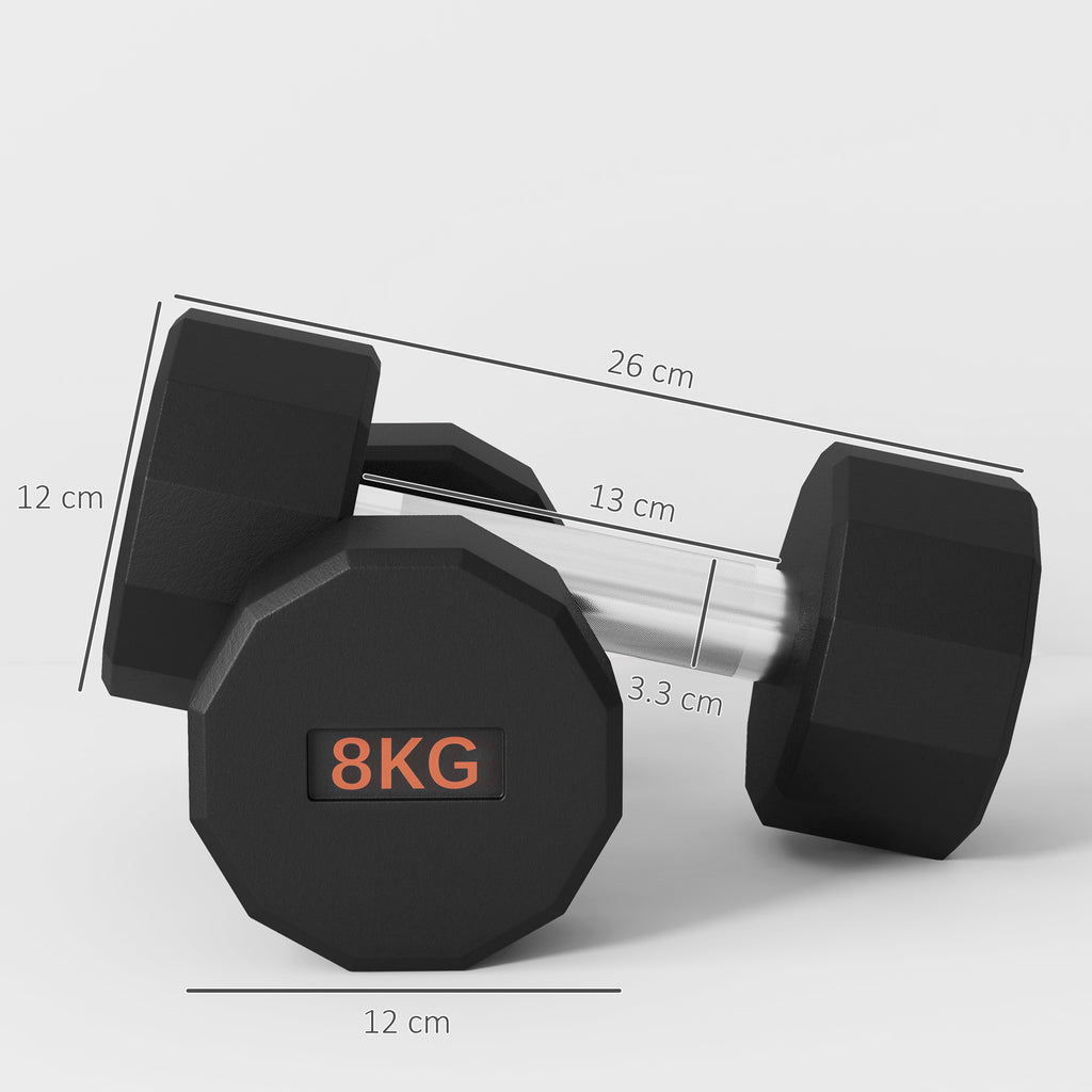 SPORTNOW Dumbbells Weights Set With 12-Sided Shape And Non-Slip Grip For Men Women Home Gym Workout, 2 X 8kg