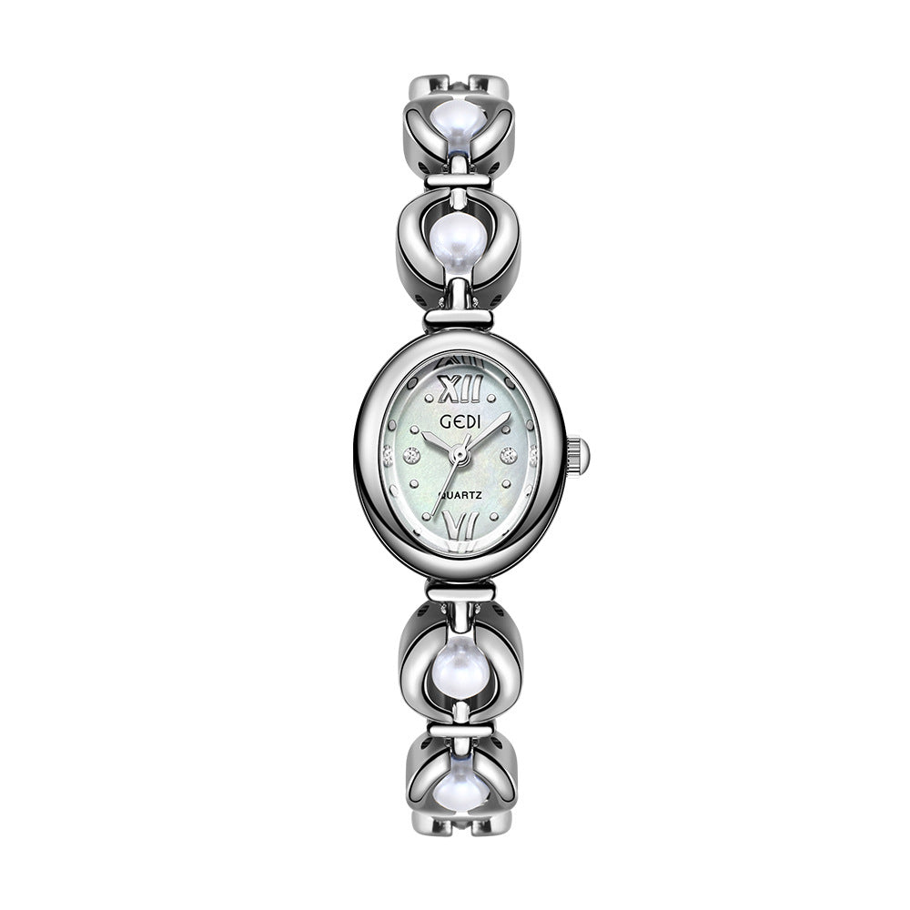 Reloj de pulsera Gedi de estilo nacional con esmeralda, atractivo, de nicho, de alta calidad, ligero, de lujo, con perlas de concha, exquisito reloj de cuarzo para mujer.