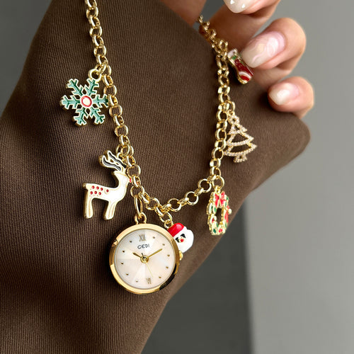 Reloj de cuarzo con pulsera navideña para mujer
