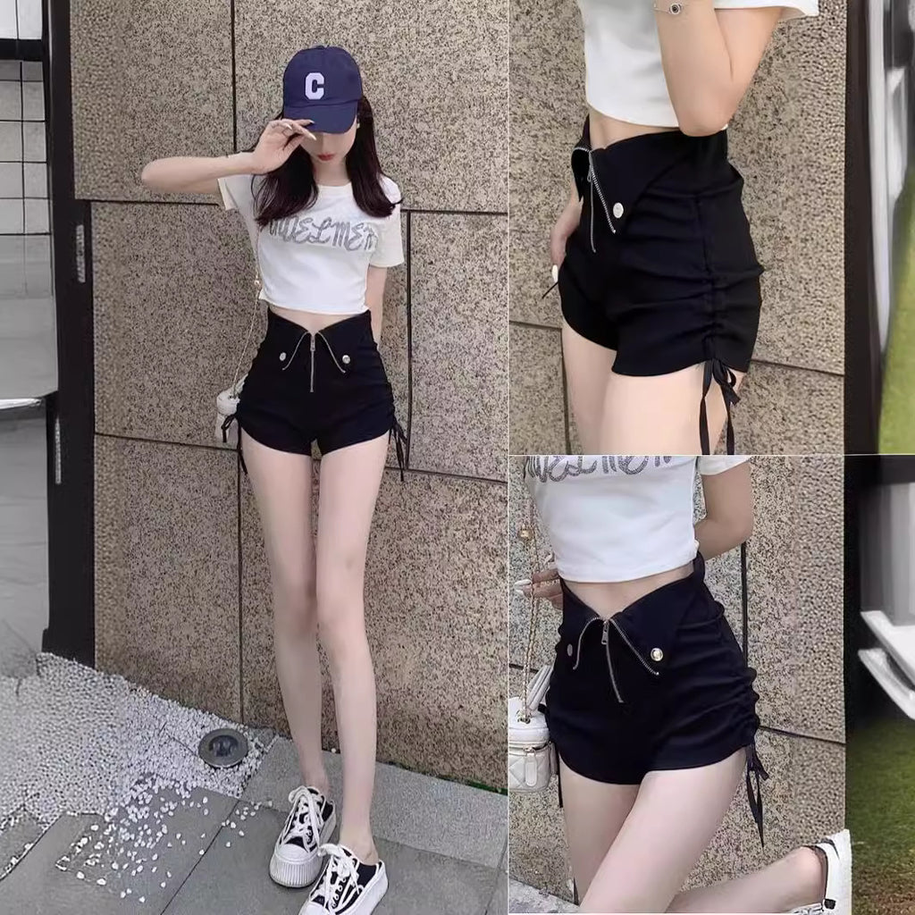 Pantalones cortos negros de tiro alto para mujer