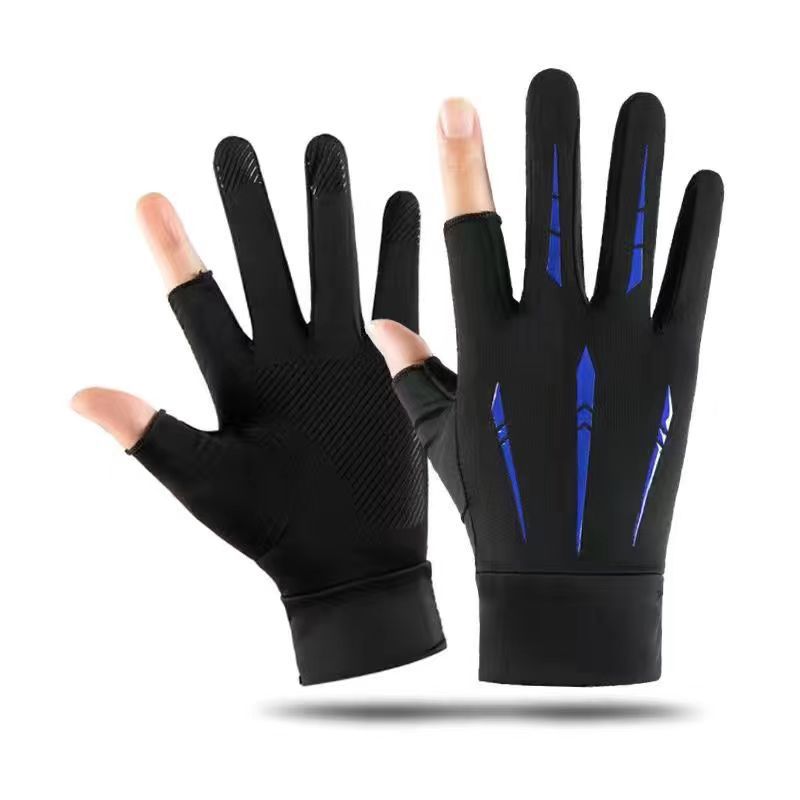 Guantes de medio dedo para deportes al aire libre de verano, hechos de seda de hielo con agarre antideslizante.