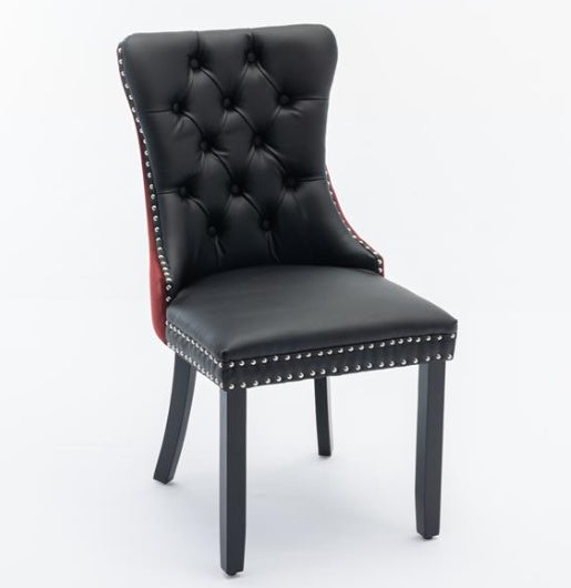 Colección de muebles, juego de 2 sillas de comedor modernas de alta gama con capitoné de madera maciza, tapizadas en PU y terciopelo.