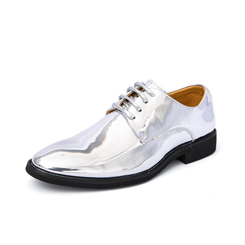 Zapatos casuales de cuero brillante con punta puntiaguda para hombre, estilo británico