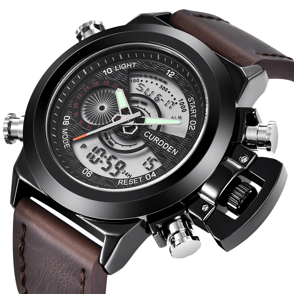 Reloj deportivo multifuncional con doble pantalla y cinturón de moda para hombre.