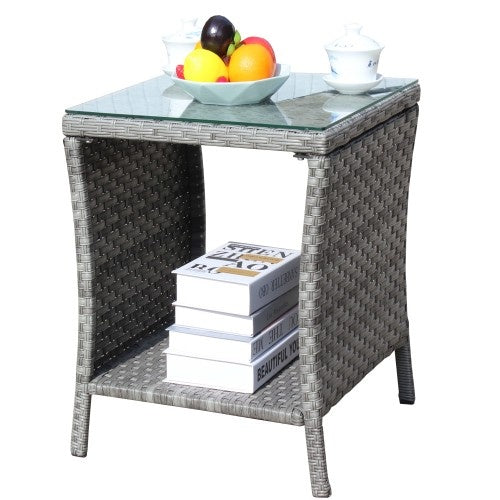 Muebles de exterior para patio, 1 mesa de centro con vidrio templado transparente