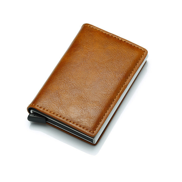 Cartera de cuero sintético para tarjetas de crédito, monedero para negocios, tarjetero RFID, automática, de aleación de aluminio, para hombre